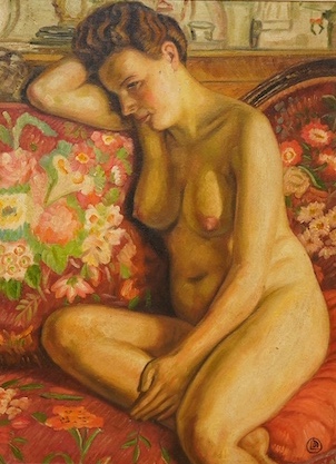 A decorative oil on board, Study of a nude, 59 x 43cm. Condition - good